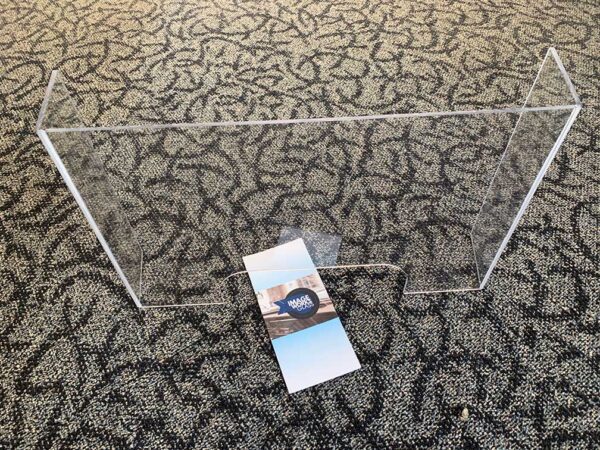 Small portable sneeze barrier for reception desks; can be made any size for easy transportation and installation